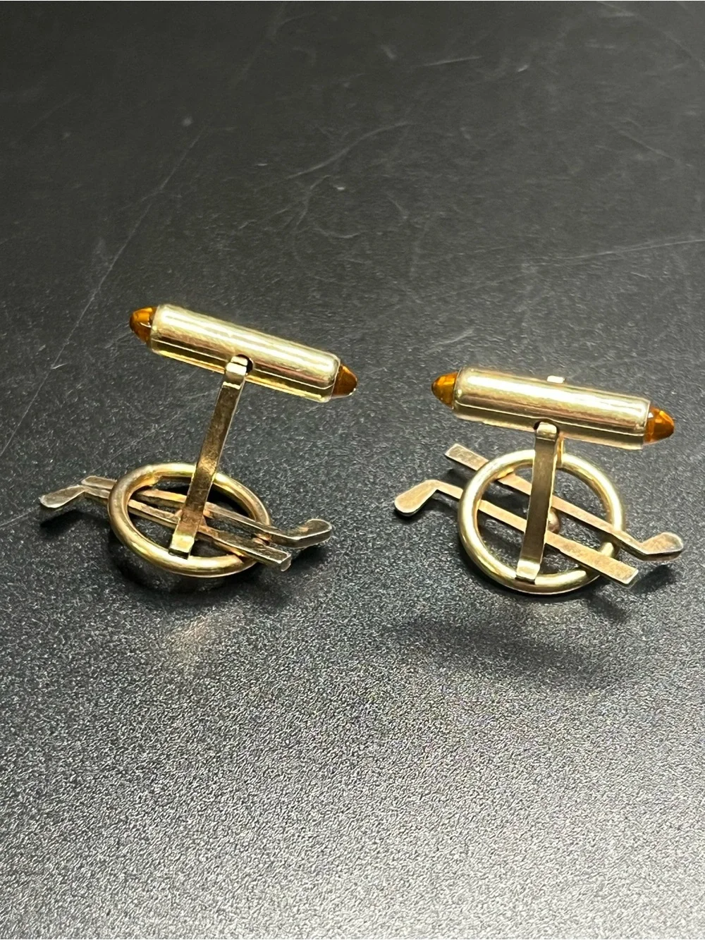 Vintage Gold Tone Golf Cufflinks Crossed Golf Clubs Golf Ball Men’s Cuff Links
